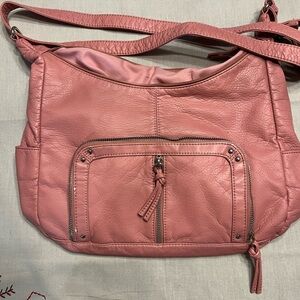 Bueno Dusty Rose Shoulder Bag with Front Zip Pocket